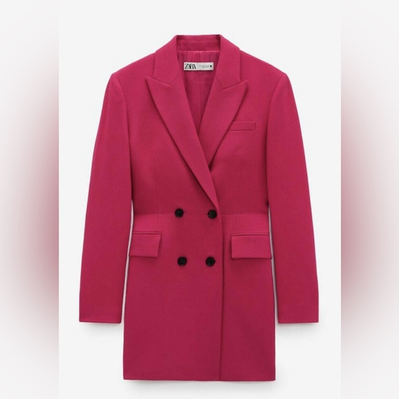 Zara Fuchsia Pink Doible Breasted Blazer - Picture 1 of 8